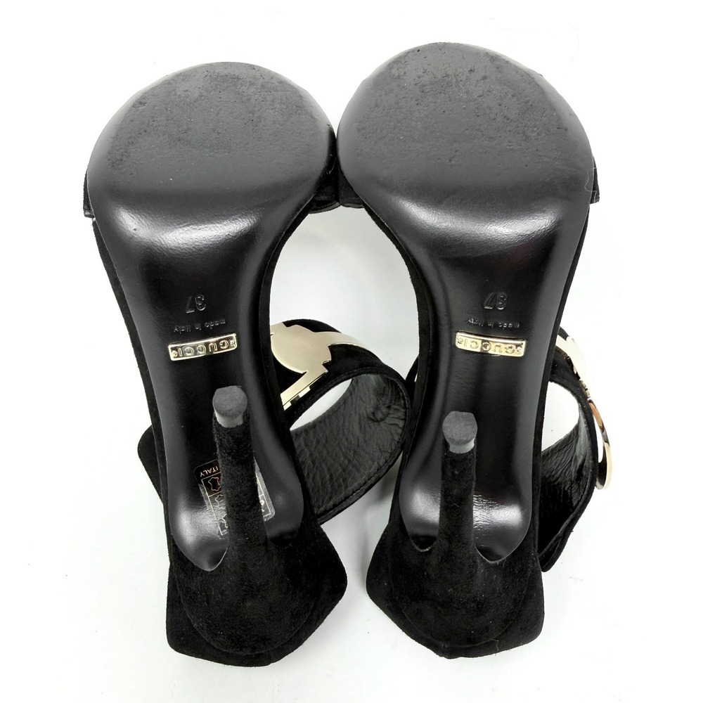 Gucci Black Suede Strappy Heels Ankle Strap Sandals 37 - Picture 7 of 8
